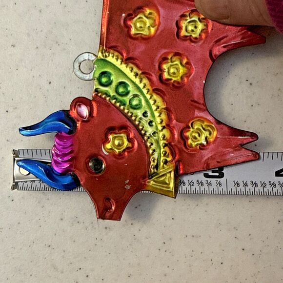 Vintage Mexican Folk Art Hand Painted Punched Tin Christmas Ornaments 6 Lot - Picture 8 of 16